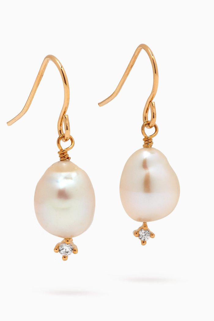 

Teardrop Pearl & Crystal Earring in Gold-plated Brass, White