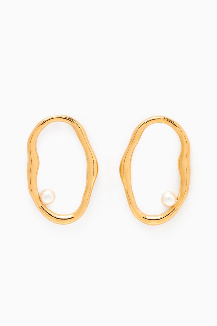 

Organic-oval Pearl Stud Earrings in Gold-plated Brass, White