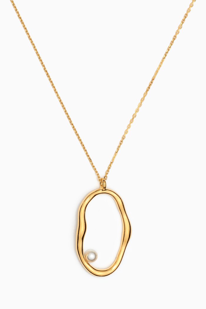 

Organic-oval Pearl Necklace in Gold-plated Brass, White