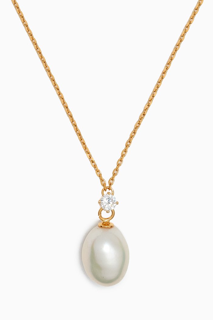 

Pearl-drop & Crystal Necklace in Gold-plated Brass, White
