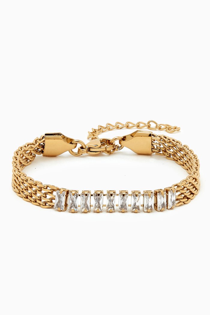 

Art Deco Baguette Crystal Bracelet in Stainless Steel, Gold