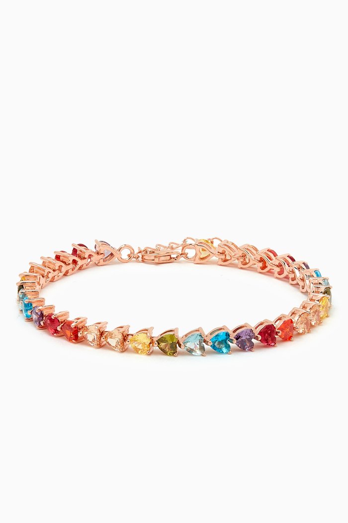 

Rainbow Heart Tennis Bracelet in Rose Gold-vermeil, Multicolour