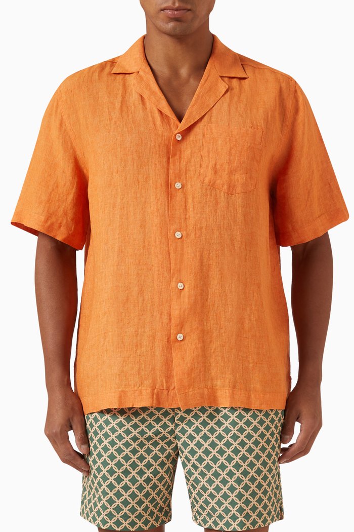 

Angelo Camp Shirt in Linen, Orange
