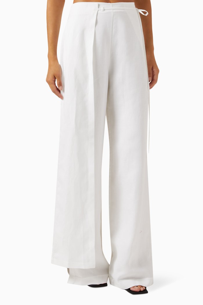 

Wrap Wide-leg Pants in Linen-blend, White