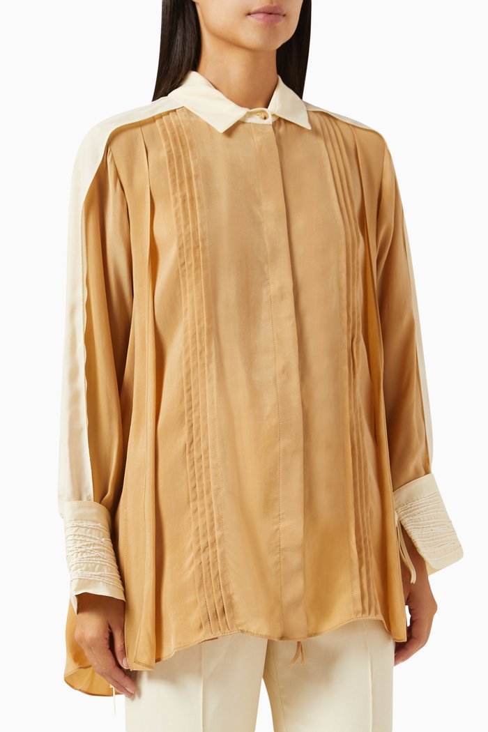 

Embroidered-cuff Shirt in Cupro, Neutral