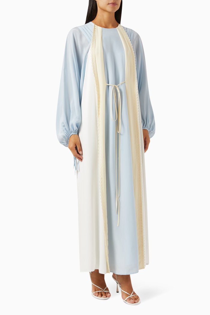 

Lace-trimmed Colour-block Maxi Dress in Cupro, Blue
