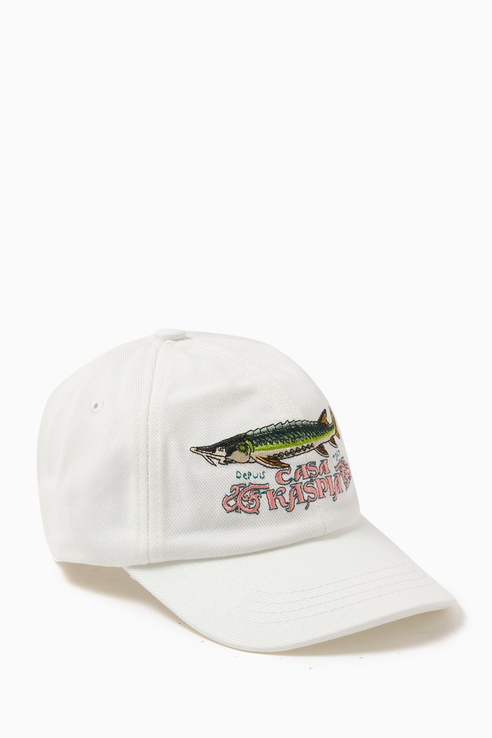 

Casa Kaspia Embroidered Cap in Cotton, White