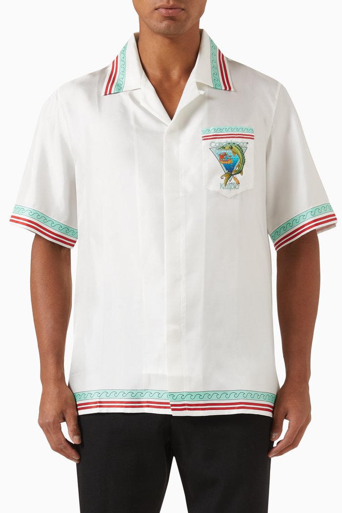 

Kaspia Cuban Shirt in Silk, White
