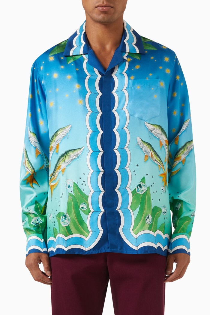 Caviar Club Cuban Shirt in Silk, Multicolour