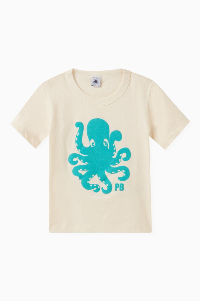 

Flocked Octopus T-shirt in Organic-cotton, Neutral