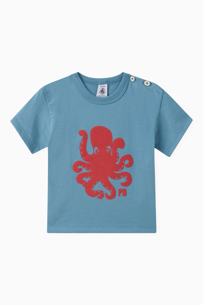 

Flocked Graphic-print T-shirt in Organic Cotton-jersey, Blue