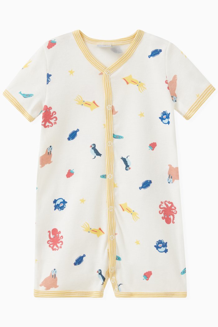 

Marine Animal-print Playsuit in Cotton, Multicolour