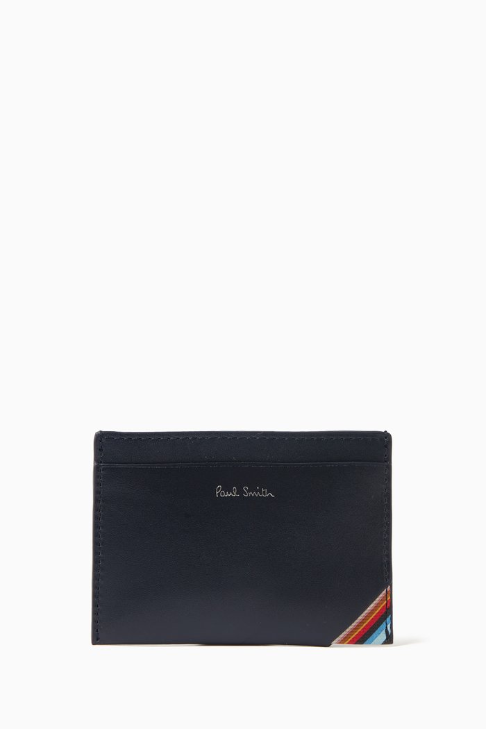 

Striped Card Holder in Leather, Blue