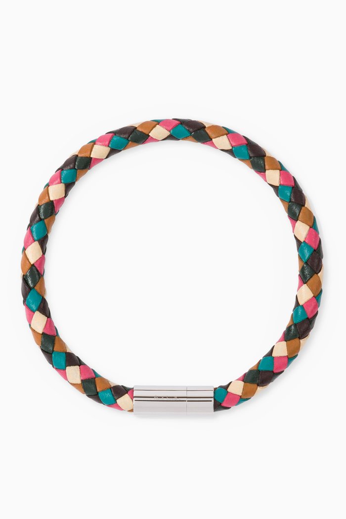 Woven Bracelet in Leather, Multicolour