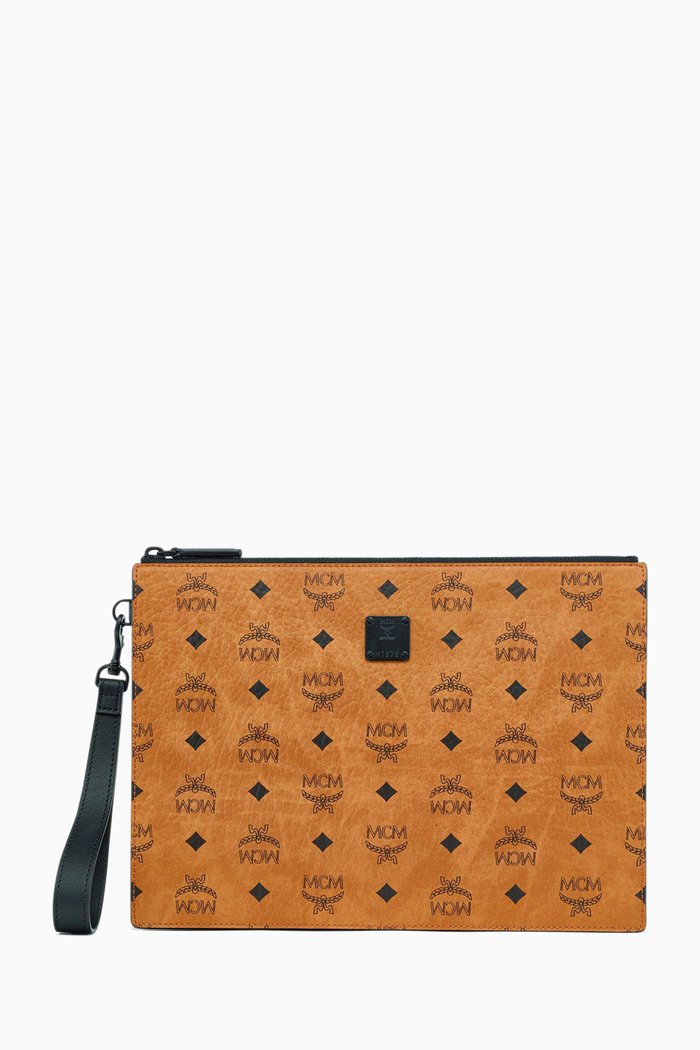 

Medium Aren Wristlet Zip Pouch in Visetos, Brown