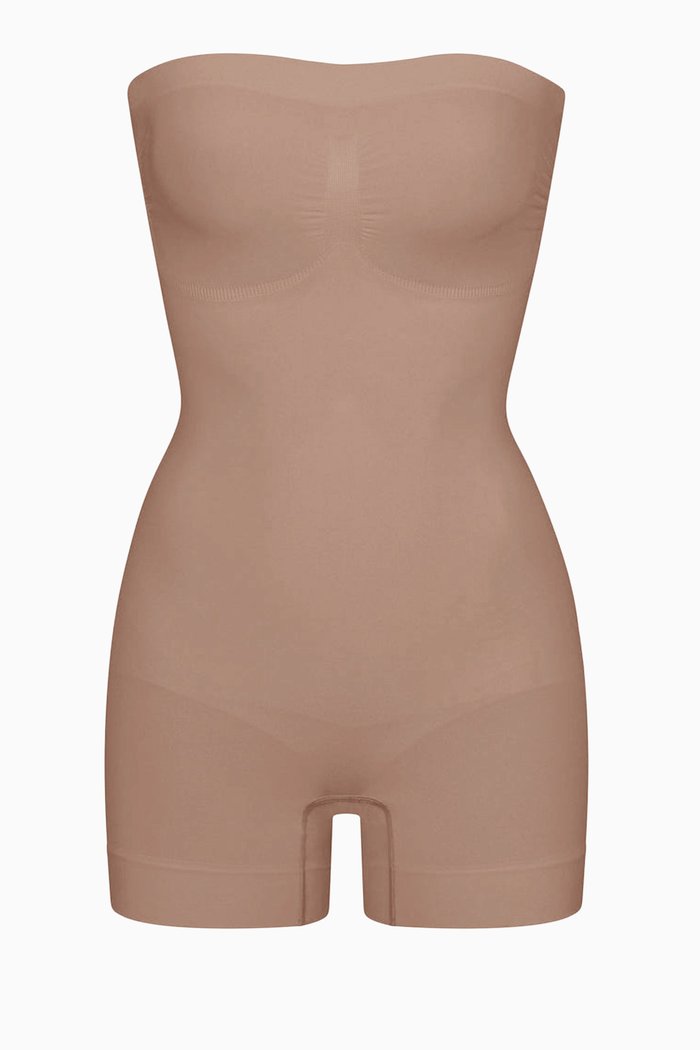 

Seamless Sculpt Strapless Mid Thigh Bodysuit, Brown