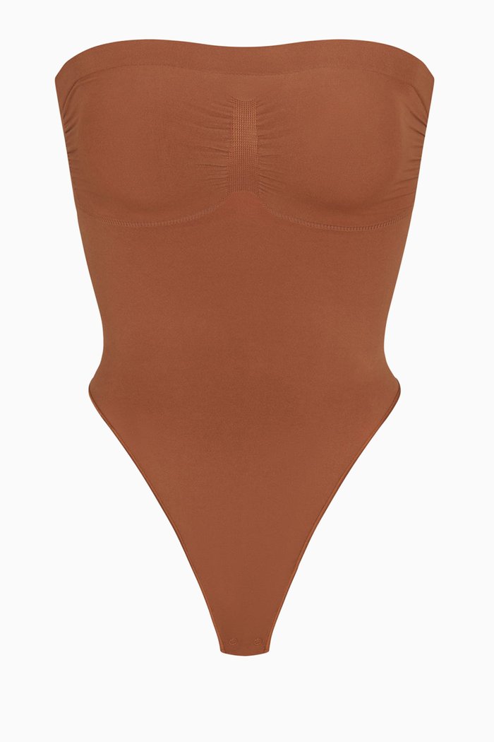 

Seamless Sculpt Strapless Thong Bodysuit, Metallic