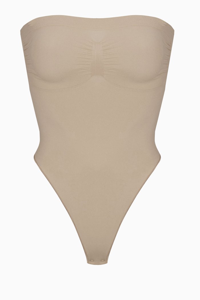 

Seamless Sculpt Strapless Thong Bodysuit, Grey