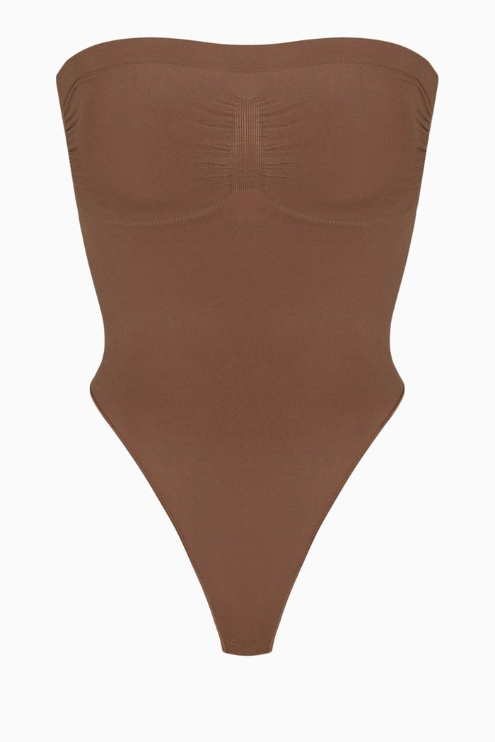 

Seamless Sculpt Strapless Thong Bodysuit, Red