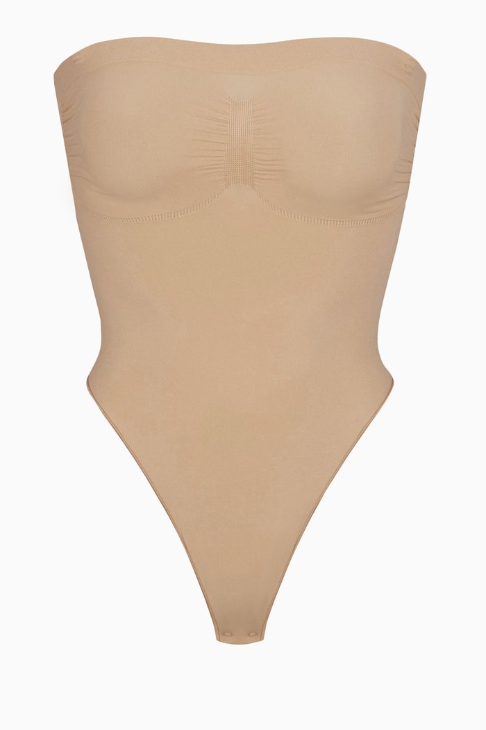 

Seamless Sculpt Strapless Thong Bodysuit, Yellow