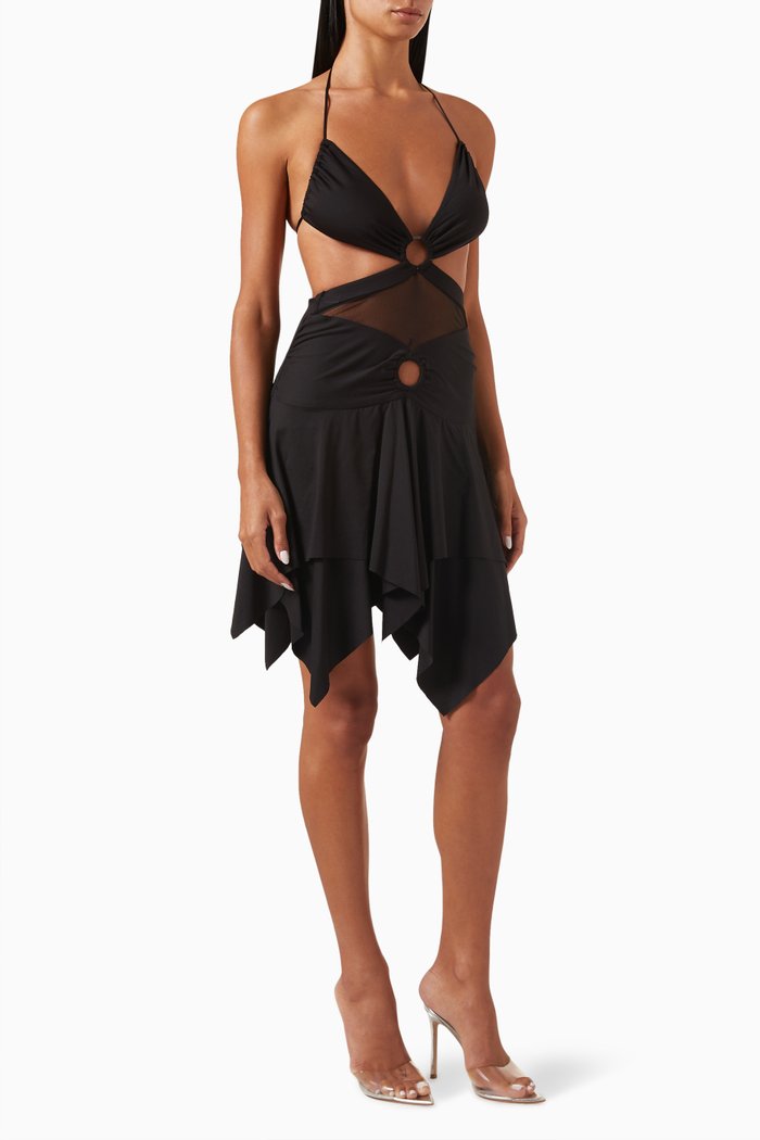 

Ariel Mini Dress in Mesh & Jersey, Black
