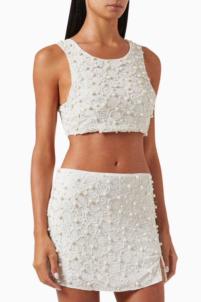 

Romy Crop Top in Embroidered-chiffon, Neutral