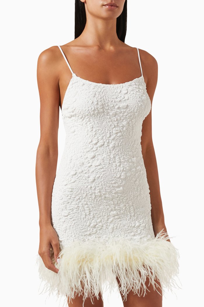 

Laurie Mini Dress in Crinkled-jacquard, White
