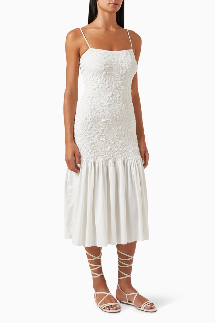 

Erina Maxi Dress in Crinkled-jacquard, White