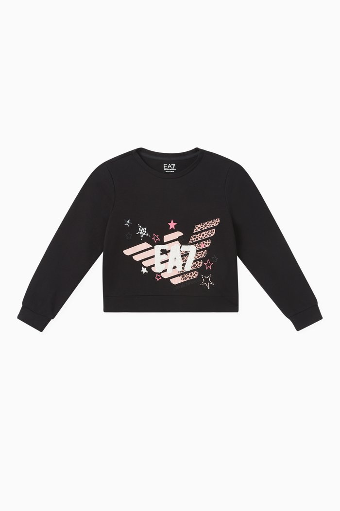 

Graphic Logo Print Sweatshirt in Organic Cotton Blend, Black