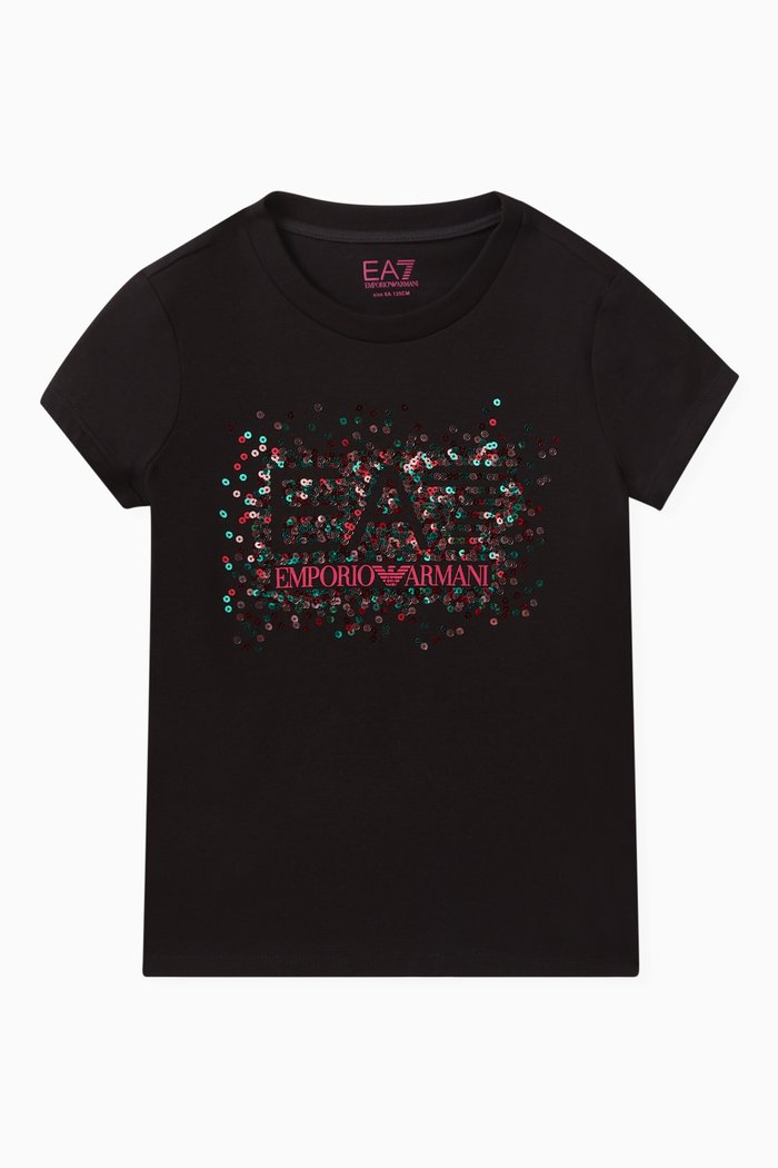 

Sequin Logo T-shirt in Cotton Jersey, Black