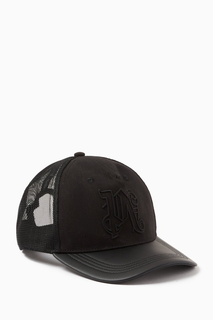 

Monogram Trucker Cap in Cotton & Mesh, Black