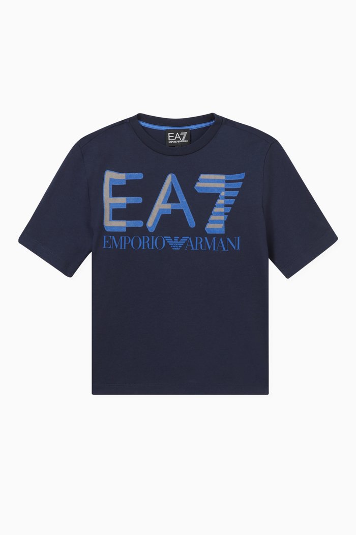 EA7 Train Logo T-shirt in Cotton-jersey, Blue
