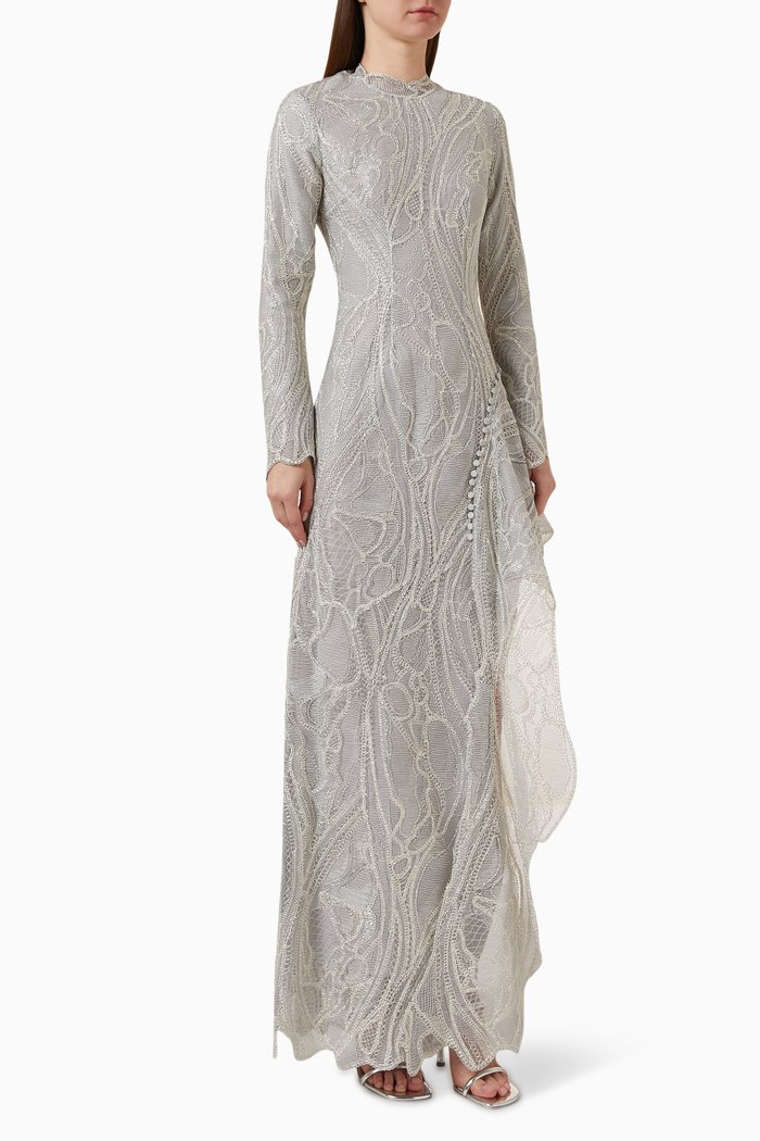 

Alda Cascade Gown in Lace, Silver