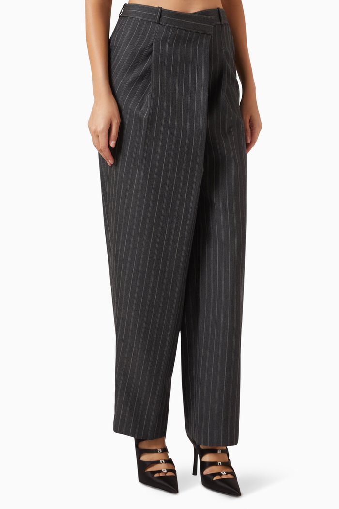 

Tayler Trousers in Pinstriped Wool-blend Fabric, Grey