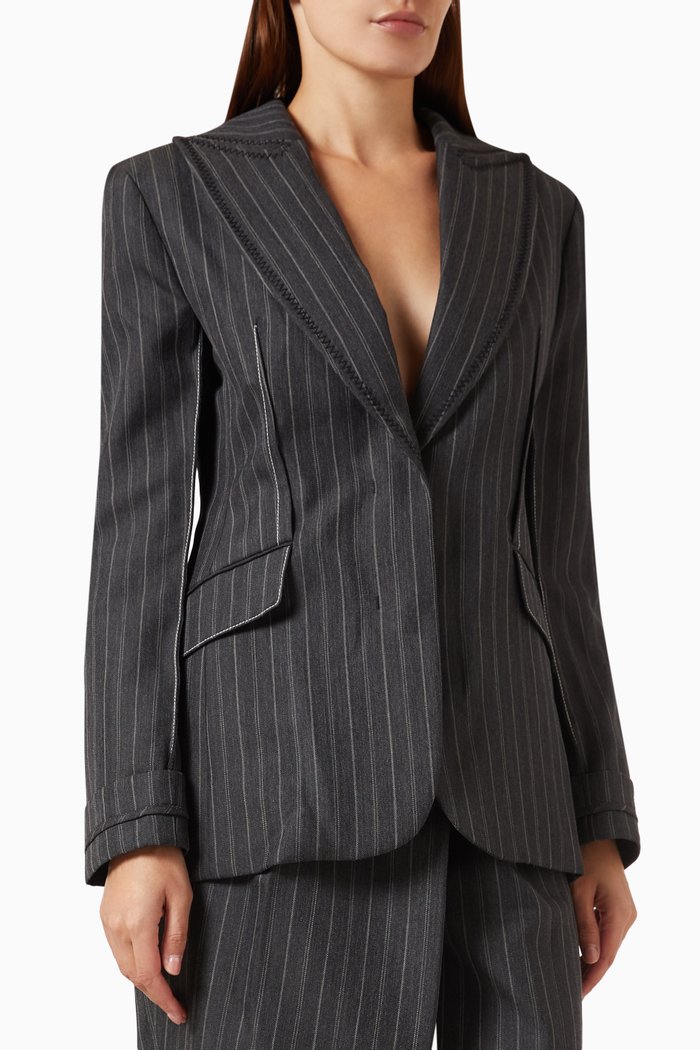 

Gamela Single Breasted Blazer in Wool Blend, Grey
