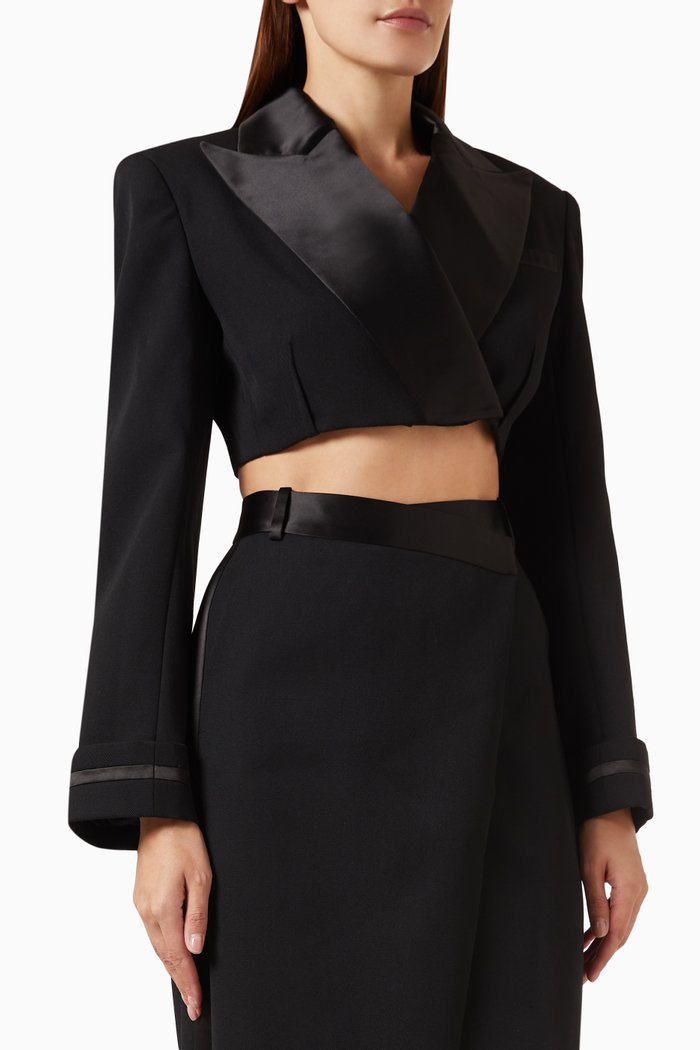 

Clare Cropped Blazer in Wool Blend, Black