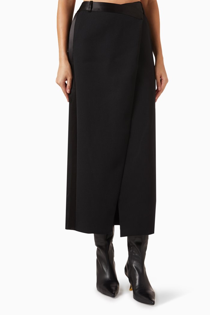 

Clarisse Overlap Maxi Skirt in Wool Blend, Black