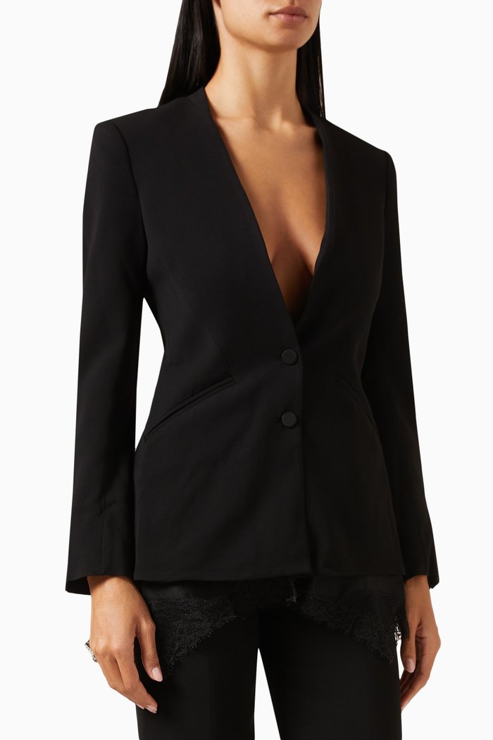 

Allie Basque Lace-trimmed Jacket in Cady, Black