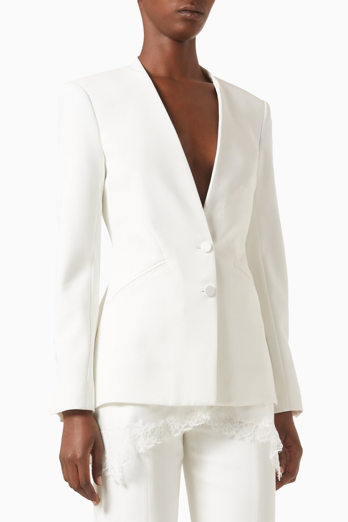 Allie Basque Lace-trimmed Jacket in Cady, White