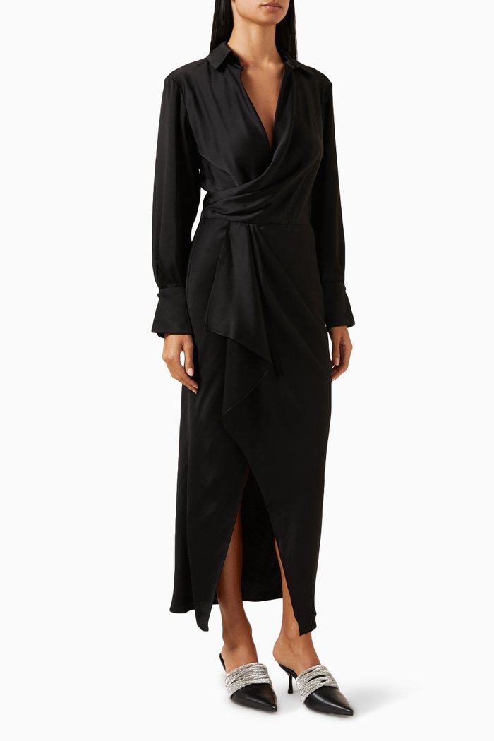 

Talita Draped Midi Dress in Satin, Black