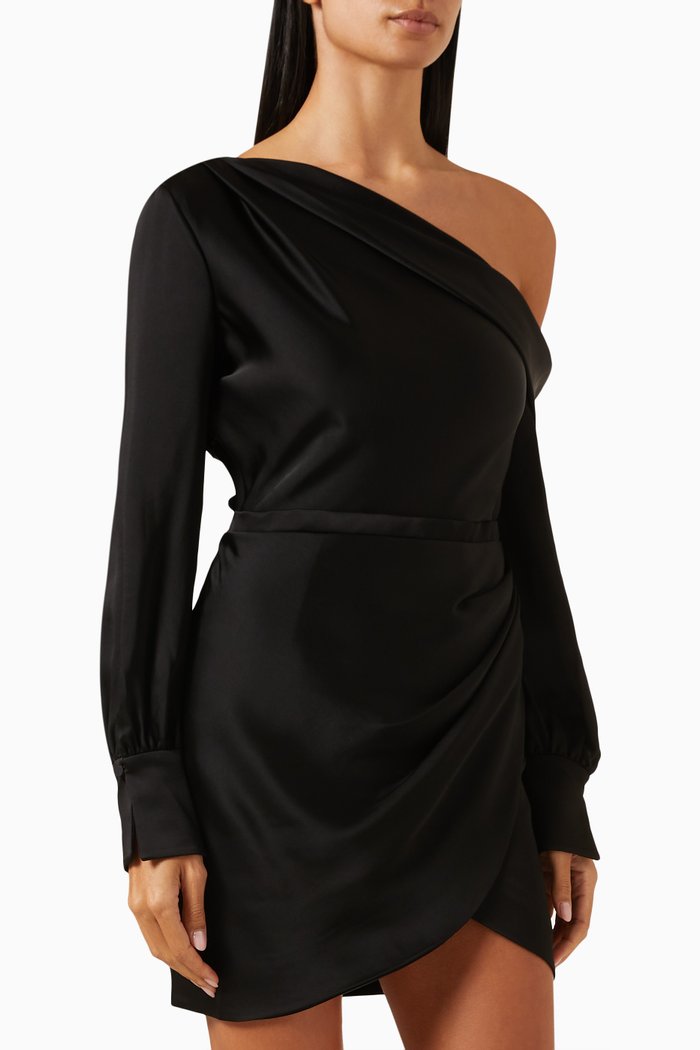 

Cameron One-shoulder Mini Dress in Satin, Black