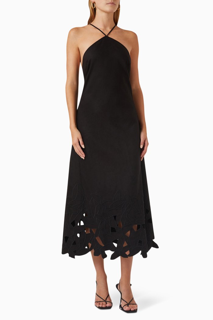 

Simone Midi Dress in Linen Blend, Black