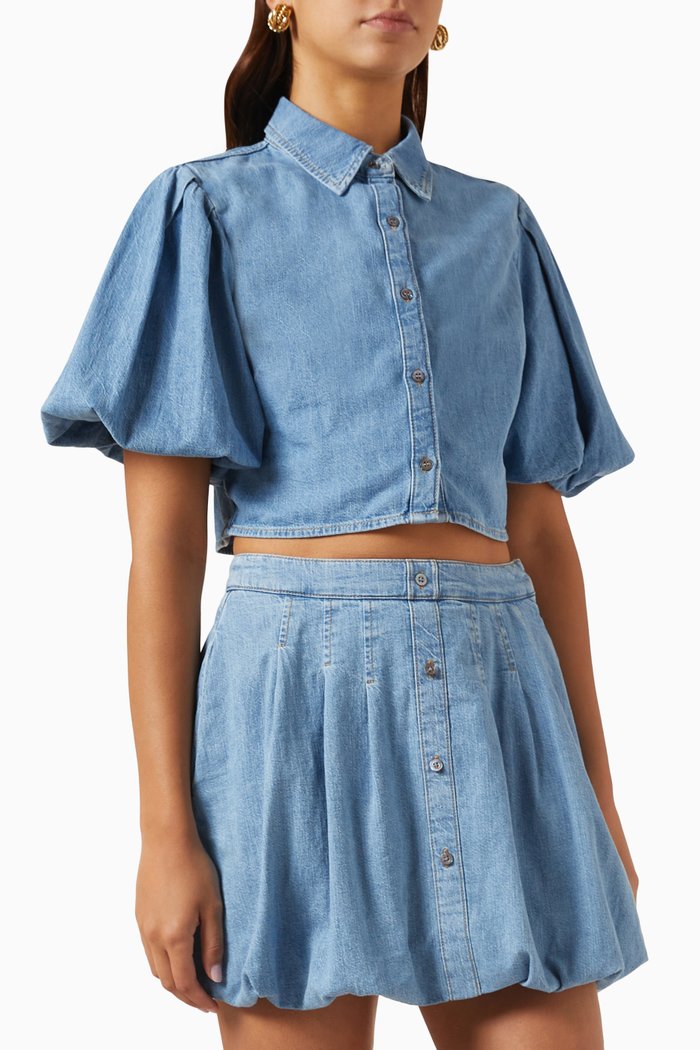 

Antonia Cropped Shirt in Denim, White