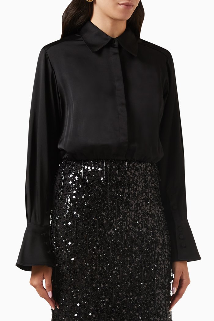 Blythe Crop Top in Satin, Black