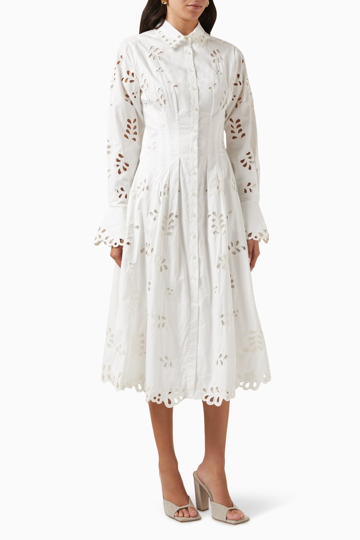 

Eda Eyelet Midi Dress in Cotton-poplin, White