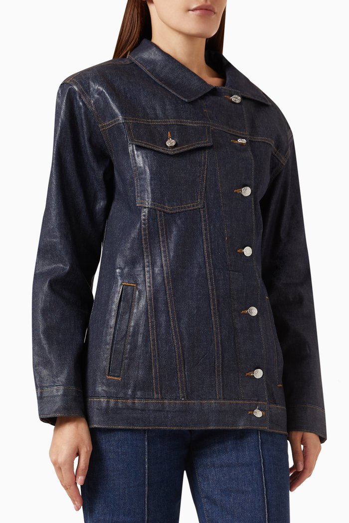 Chantal Jacket in Coated Denim, Blue