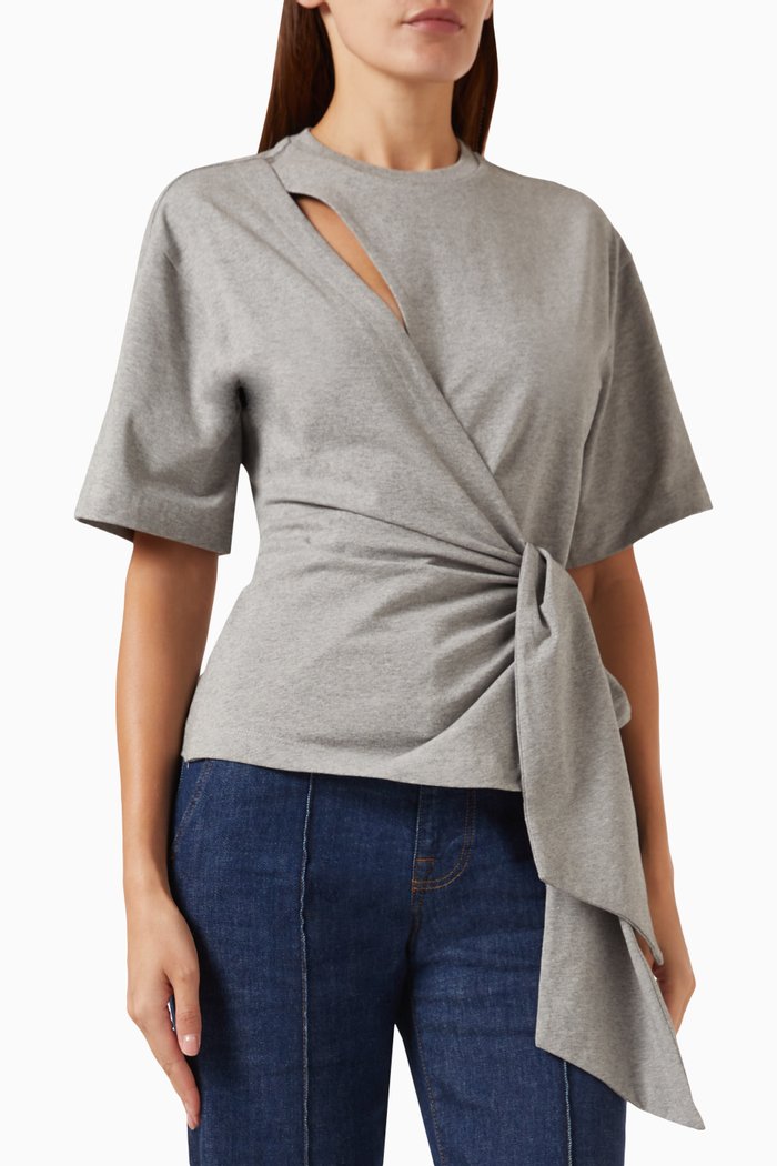 Joline Wrap Tie T-Shirt in Jersey, Grey