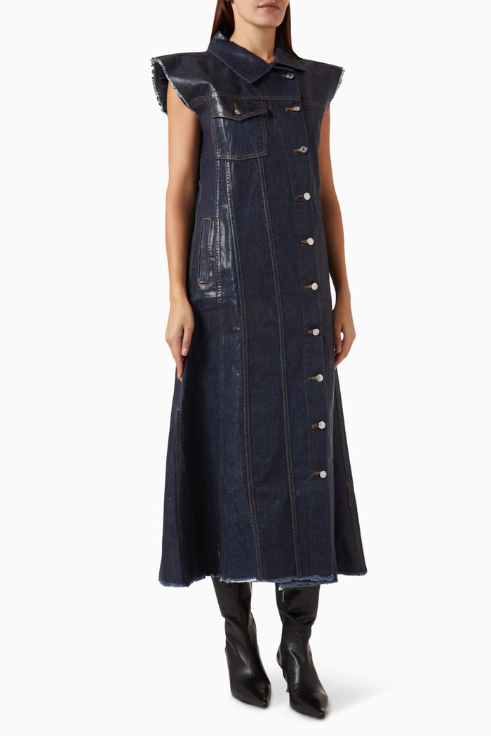 

Luna Midi Dress in Coated Denim, Blue