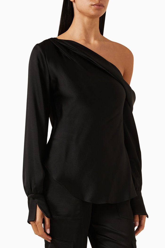 

Alice One-shoulder Top in Satin, Black