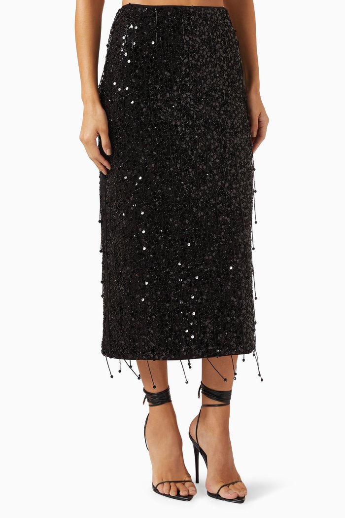 

Gisele Embellished Midi Pencil Skirt, Black